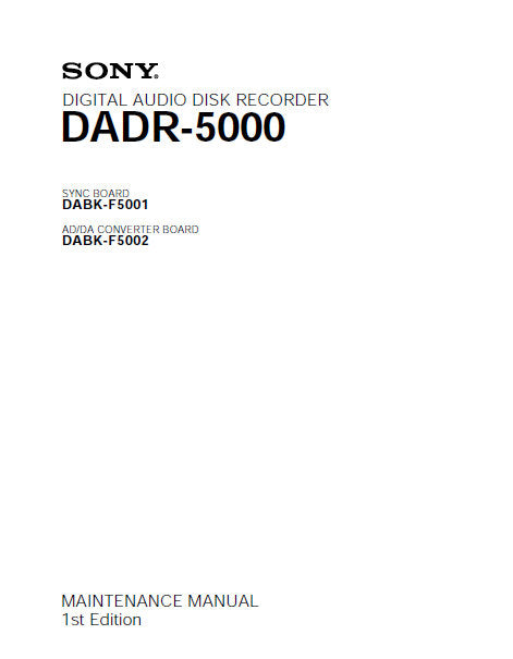 SONY DADR-5000 MAINTENANCE MANUAL BOOK IN ENGLISH DIGITALAUDIO DISC RECORDER