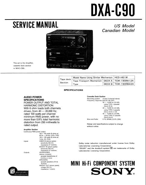 SONY DXA-C90 SERVICE MANUAL BOOK IN ENGLISH MINI HIFI COMPONENT SYSTEM