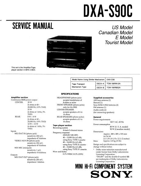 SONY DXA-S90C SERVICE MANUAL BOOK IN ENGLISH MINI HIFI COMPONENT SYSTEM