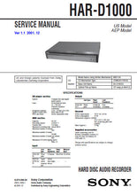 Load image into Gallery viewer, SONY HAR-D1000 SERVICE MANUAL BOOK IN ENGLISH HARD DISC AUDIO RECORDER
