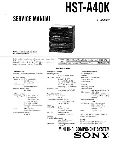 SONY HST-A40K SERVICE MANUAL BOOK IN ENGLISH MINI HIFI COMPONENT SYSTEM