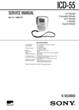 Load image into Gallery viewer, SONY ICD-55 SERVICE MANUAL BOOK IN ENGLISH IC RECORDER
