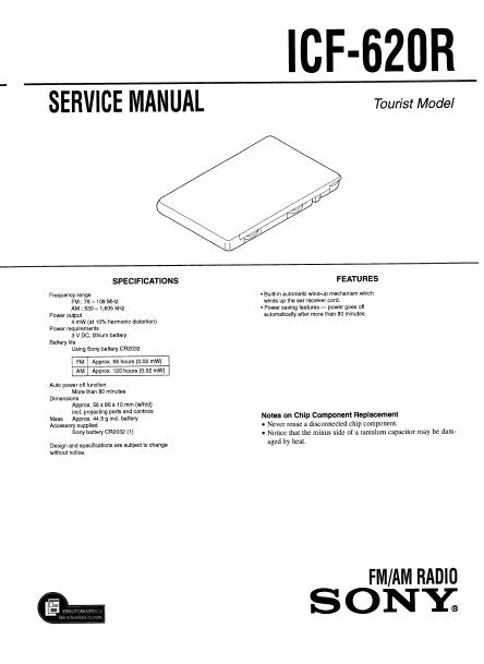 SONY ICF-620R SERVICE MANUAL BOOK IN ENGLISH FM AM RADIO