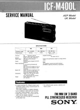 Load image into Gallery viewer, SONY ICF-M400L SERVICE MANUAL BOOK IN ENGLISH FM MW LW 3 BAND PLL SYNTHESIZED RECEIVER
