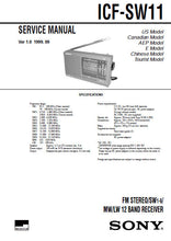 Load image into Gallery viewer, SONY ICF-SW11 SERVICE MANUAL BOOK IN ENGLISH FM STEREO SW 1-9 MW LW 12 BAND RECEIVER
