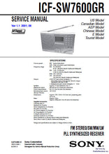 Load image into Gallery viewer, SONY ICF-SW7600GR SERVICE MANUAL BOOK IN ENGLISH FM STEREO SW MW LW PLL SYNTHESIZED RECEIVER
