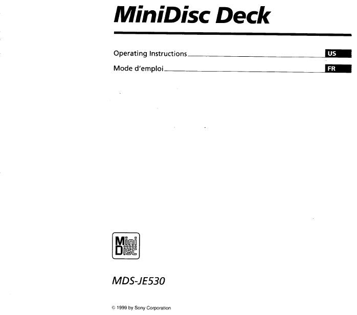 SONY MDS-JE530 OPERATING INSTRUCTIONS BOOK 105 PAGES IN ENGLISH MINIDISC DECK