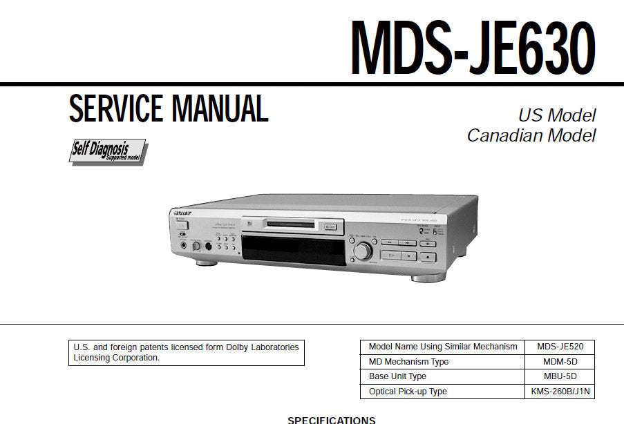 SONY MDS-JE630 SERVICE MANUAL BOOK 64 PAGES IN ENGLISH MINIDISC DECK