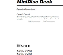 Load image into Gallery viewer, SONY MDS-JE770 MDS-JE470 OPERATING INSTRUCTIONS BOOK 48 PAGES IN ENGLISH MINIDISC DECK
