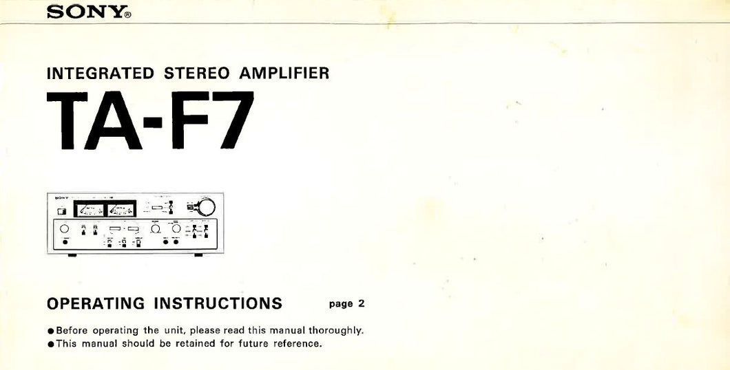 SONY TA-F7 OPERATING INSTRUCTIONS BOOK IN ENGLISH INTEGRATED STEREO AMPLIFIER