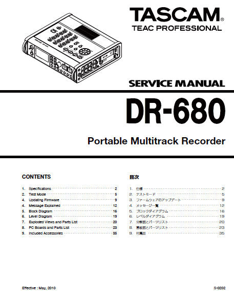 TASCAM DR-680 SERVICE MANUAL BOOK IN ENGLISH PORTABLE MULTITRACK RECORDER