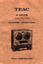 Load image into Gallery viewer, TEAC A-4010S OPERATING INSTRUCTIONS BOOK IN ENGLISH STEREO TAPE DECK
