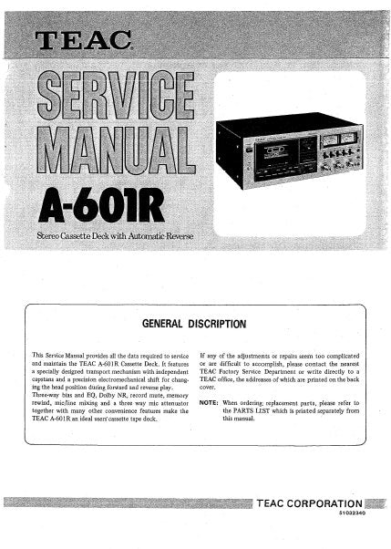 TEAC A-601R SERVICE MANUAL BOOK IN ENGLISH STEREO CASSETTE DECK