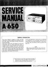 Load image into Gallery viewer, TEAC A-650 SERVICE MANUAL BOOK IN ENGLISH STEREO CASSETTE DECK
