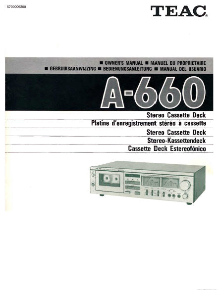 TEAC A-660 OWNER'S MANUAL BOOK IN ENGLISH DEUT FRANC NL ESP STEREO CASSETTE DECK