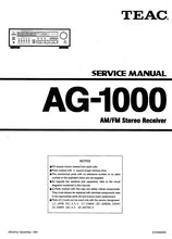 Load image into Gallery viewer, TEAC AG-1000 SERVICE MANUAL BOOK IN ENGLISH AM FM STEREO RECEIVER
