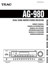 Load image into Gallery viewer, TEAC AG-980 OWNER&#39;S MANUAL BOOK IN ENGLISH FRANC ESP DEUT ITAL NL DUAL ZONE AM FM STEREO RECEIVER

