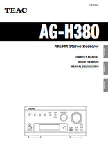 Load image into Gallery viewer, TEAC AG-H380 OWNER&#39;S MANUAL BOOK IN ENGLISH FRANCAIS ET ESPANOL AM FM STEREO RECEIVER
