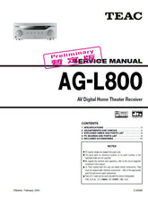 Load image into Gallery viewer, TEAC AG-L800 SERVICE MANUAL BOOK IN ENGLISH AV DIGITAL HOME THEATER RECEIVER
