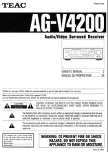 Load image into Gallery viewer, TEAC AG-V4200 OWNER&#39;S MANUAL BOOK IN ENGLISH FRANCAIS AV SURROUND RECEIVER
