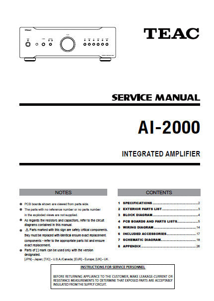 TEAC AI-2000 SERVICE MANUAL BOOK IN ENGLISH INTEGRATED AMPLIFIER