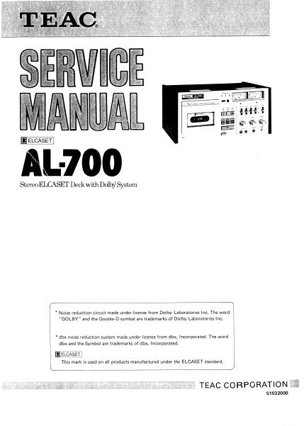 TEAC AL-700 SERVICE MANUAL BOOK IN ENGLISH STEREO ELCASET DECK