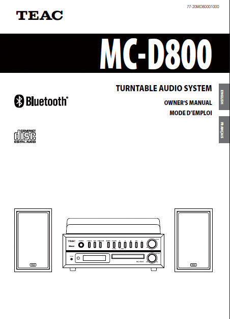 TEAC MC-D800 OWNER'S MANUAL BOOK INC CONN DIAG AND TRSHOOT GUIDE IN ENGLISH ET FRANCAIS TURNTABLE AUDIO SYSTEM