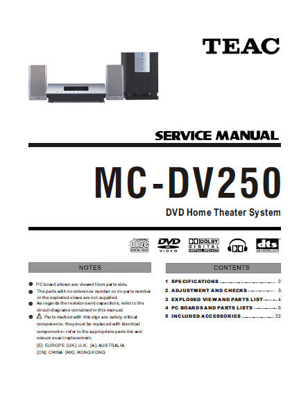 TEAC MC-DV250 SERVICE MANUAL BOOK IN ENGLISH DVD HOME THEATER SYSTEM