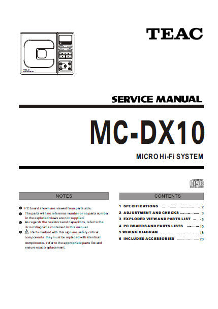 TEAC MC-DX10 SERVICE MANUAL BOOK IN ENGLISH MICRO HIFI SYSTEM