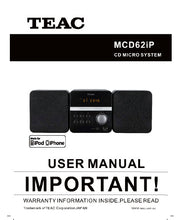 Load image into Gallery viewer, TEAC MCD62iP USER MANUAL BOOK INC TRSHOOT GUIDE IN ENGLISH CD MICRO SYSTEM
