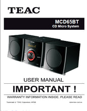 Load image into Gallery viewer, TEAC MCD65BT USER MANUAL BOOK INC CONN DIAG AND TRSHOOT GUIDE IN ENGLISH CD MICRO SYSTEM
