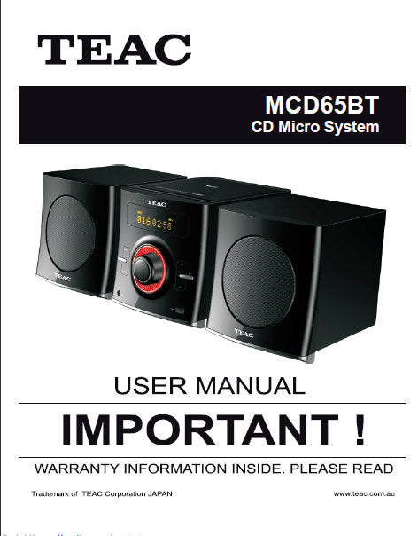 TEAC MCD65BT USER MANUAL BOOK INC CONN DIAG AND TRSHOOT GUIDE IN ENGLISH CD MICRO SYSTEM