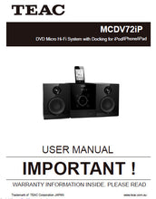 Load image into Gallery viewer, TEAC MCDV72iP USER MANUAL BOOK IN ENGLISH DVD MICRO HIFI SYSTEM
