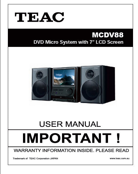 TEAC MCDV88 USER MANUAL BOOK IN ENGLISH DVD MICRO SYSTEM
