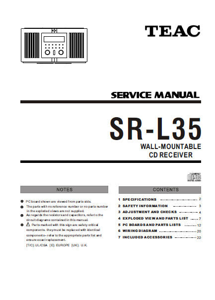 TEAC SR-L35 SERVICE MANUAL BOOK IN ENGLISH WALL MOUNTABLE CD RECEIVER