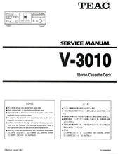 Load image into Gallery viewer, TEAC V-3010 SERVICE MANUAL BOOK IN ENGLISH STEREO CASSETTE DECK
