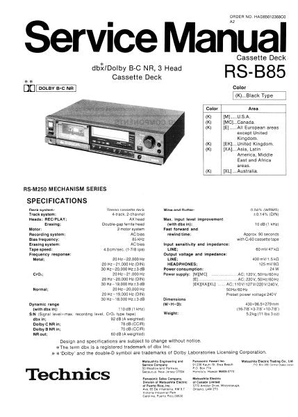 TECHNICS RS-B85 SERVICE MANUAL BOOK IN ENGLISH 3 HEAD STEREO CASSETTE DECK
