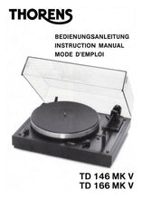 Load image into Gallery viewer, THORENS TD146MKV INSTRUCTION MANUAL BEDIENUNGSANLEITUNG MODE D&#39;EMPLOI BOOK IN ENGLISH DEUT FRANC TURNTABLE
