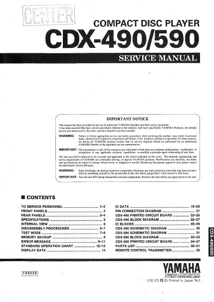 YAMAHA CDX-490 CDX-590 SERVICE MANUAL BOOK IN ENGLISH CD PLAYER