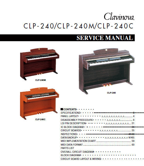 YAMAHA CLP-240 CLP-240M CLP-240C SERVICE MANUAL BOOK IN ENGLISH CLAVINOVA
