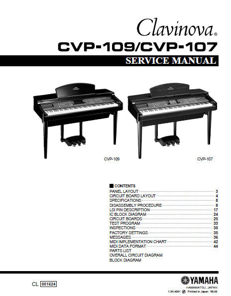 YAMAHA CVP-107 CVP-109 SERVICE MANUAL BOOK IN ENGLISH CLAVINOVA