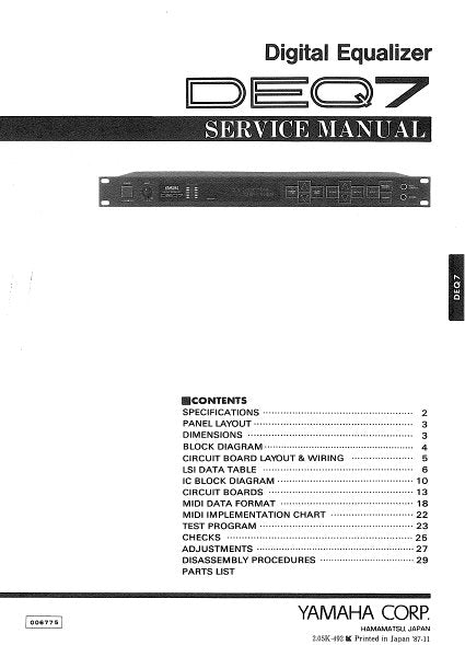 YAMAHA DEQ7 SERVICE MANUAL BOOK IN ENGLISH DIGITAL EQUALIZER