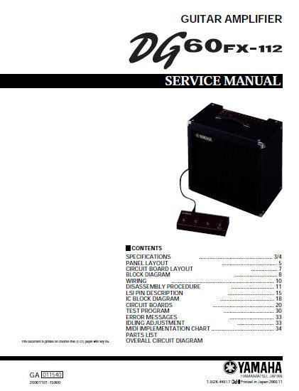 YAMAHA DG60FX-112 SERVICE MANUAL BOOK IN ENGLISH GUITAR AMPLIFIER