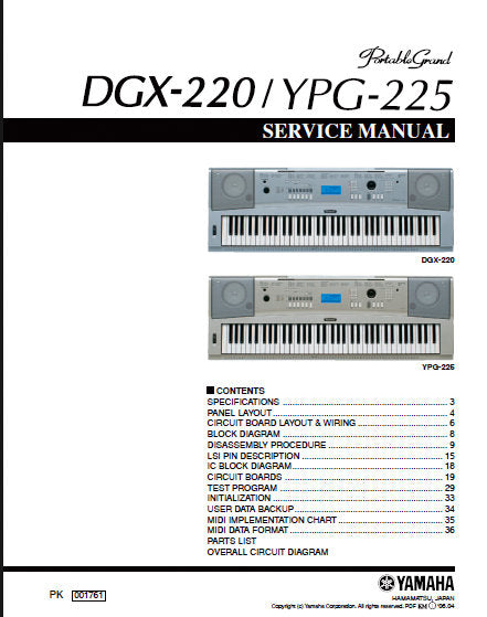 YAMAHA DGX-220 YPG-225 SERVICE MANUAL BOOK IN ENGLISH PORTABLE GRAND PIANO