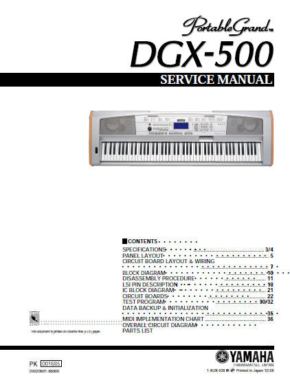 YAMAHA DGX-500 SERVICE MANUAL BOOK IN ENGLISH PORTABLE GRAND PIANO