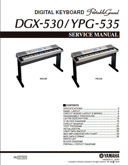 YAMAHA DGX-530 YPG-535 SERVICE MANUAL BOOK IN ENGLISH DIGITAL KEYBOARD PORTABLE GRAND PIANO