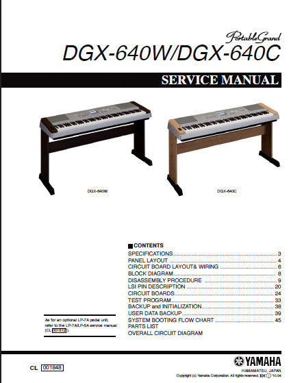 YAMAHA DGX-640W DGX-640C SERVICE MANUAL BOOK IN ENGLISH PORTABLE GRAND PIANO