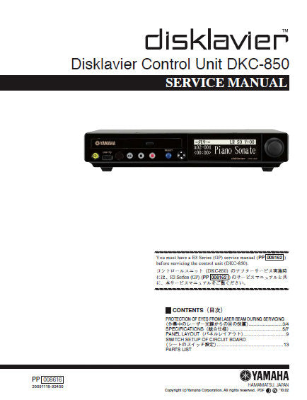 YAMAHA DKC-850 SERVICE MANUAL BOOK IN ENGLISH DISKLAVIER CONTROL UNIT