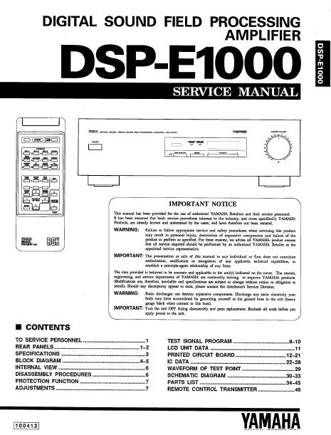 YAMAHA DSP-E1000 SERVICE MANUAL BOOK IN ENGLISH DIGITAL SOUND FIELD PROCESSING AMPLIFIER