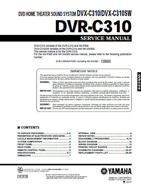 YAMAHA DVR-C310 DVX-C310 DVX-C310SW SERVICE MANUAL BOOK IN ENGLISH DVD HOME THEATER SOUND SYSTEM